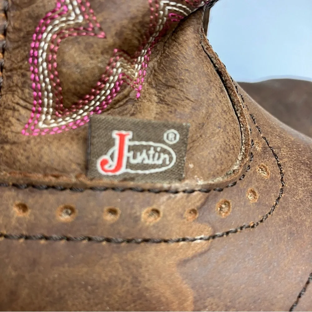 Kids Brown and Pink Western Pull-On Boot